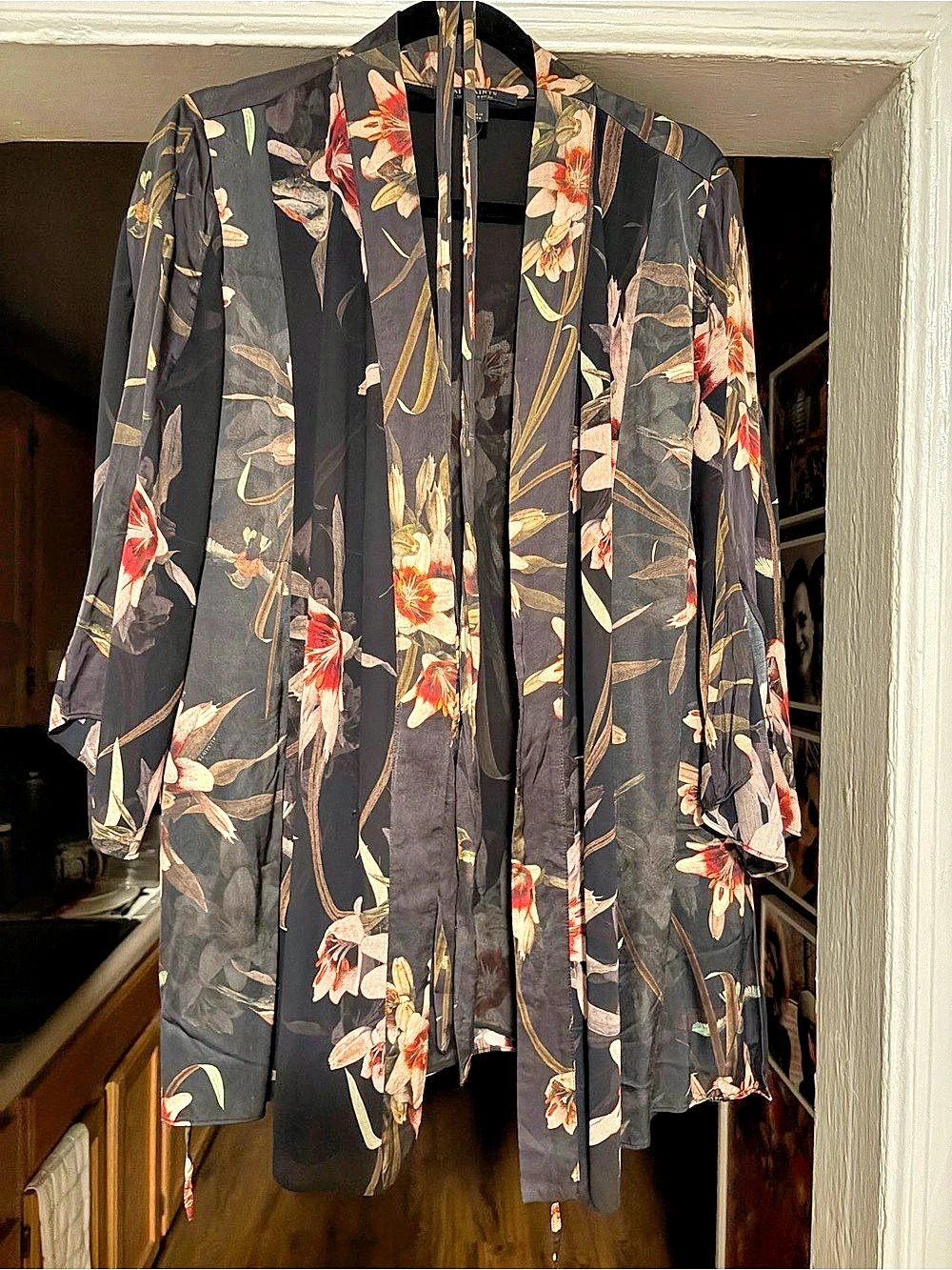 All Saints Floral Kimono Jacket in Black & Red Size Medium